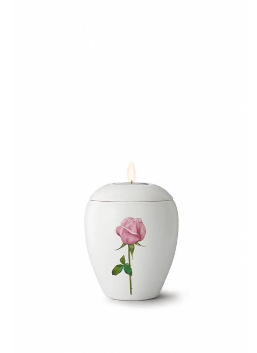 Mini bianco roos urn met lichtje - Keramiek