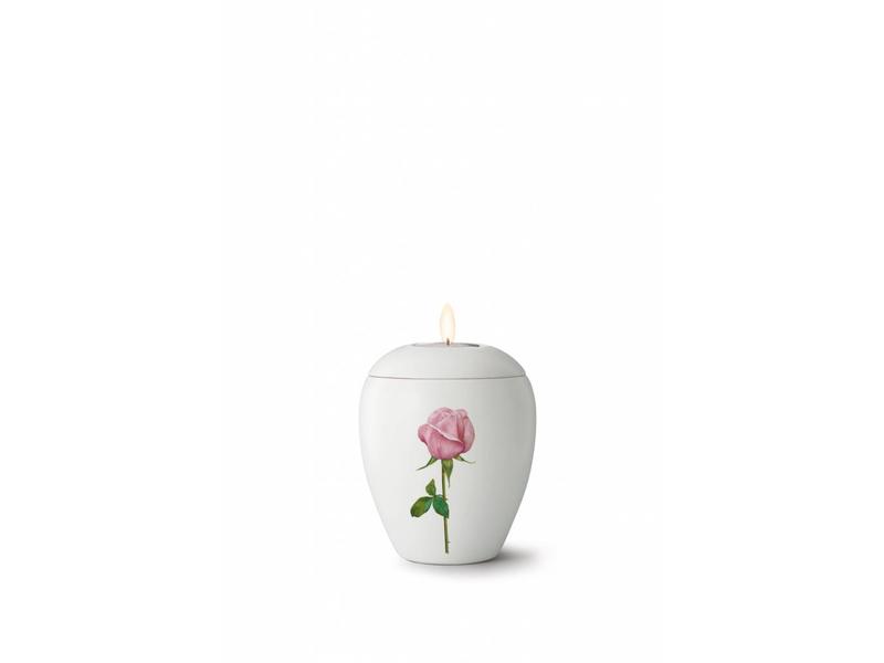 Mini bianco roos urn met lichtje - Keramiek