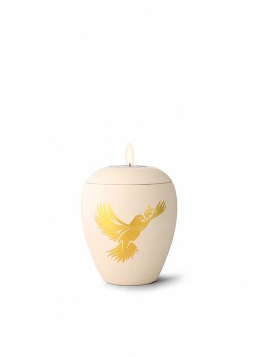 Mini siena vredesduif urn met lichtje - keramiek