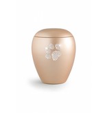 Dierenurn apricot met swarovski pootafdruk middel - keramiek