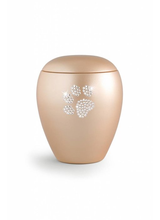 Dierenurn apricot met swarovski pootafdruk middel - keramiek