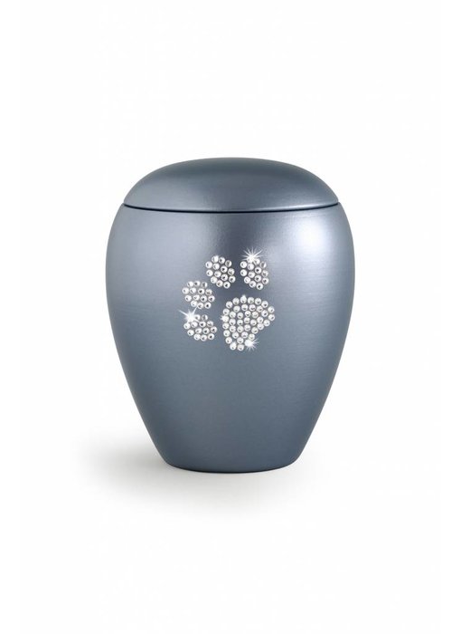 Dierenurn blauwgrijs met swarovski pootafdruk middel - keramiek