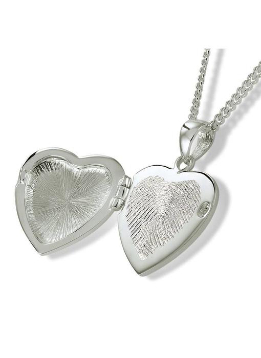 Ashanger hart medallion met vingerafdruk - 925 Zilver