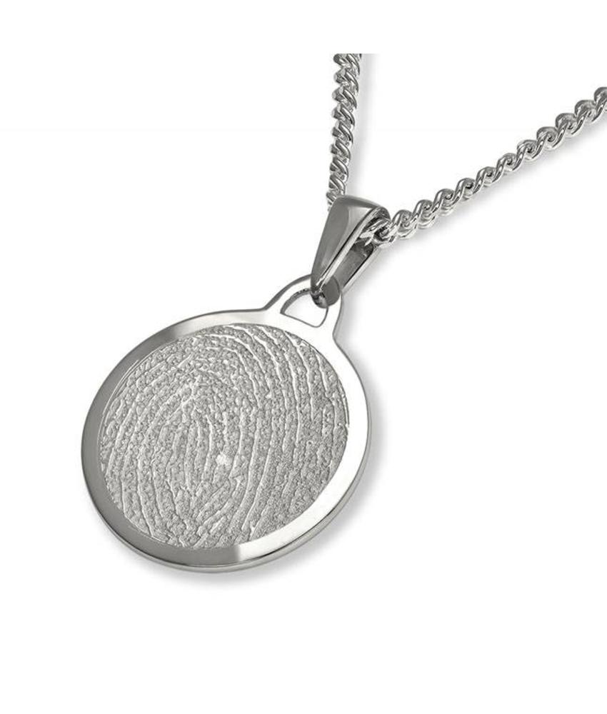 Vingerafdruk hanger circle mat groot - 925 Zilver