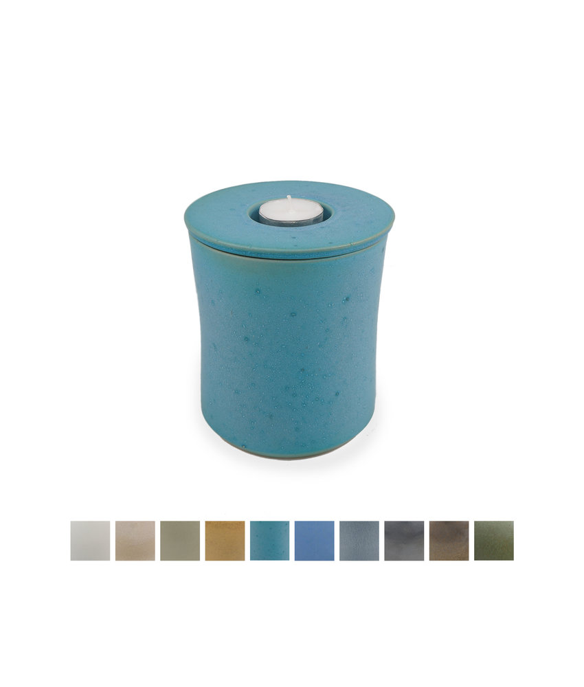 Keramische urn getailleerd klein met kaarsje - verkrijgbaar in 10 kleuren