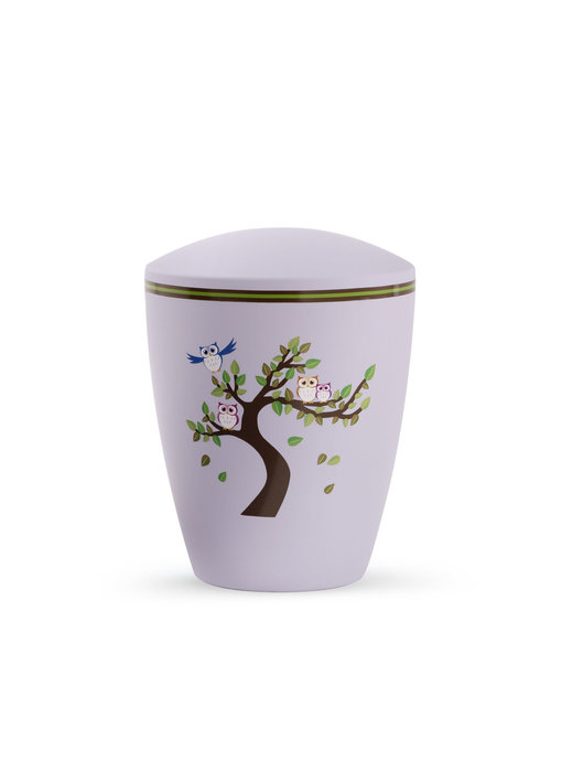 Kinder urn boom met uilen lila - bio