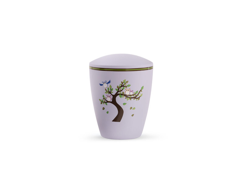 Kinder urn boom met uilen lila - bio