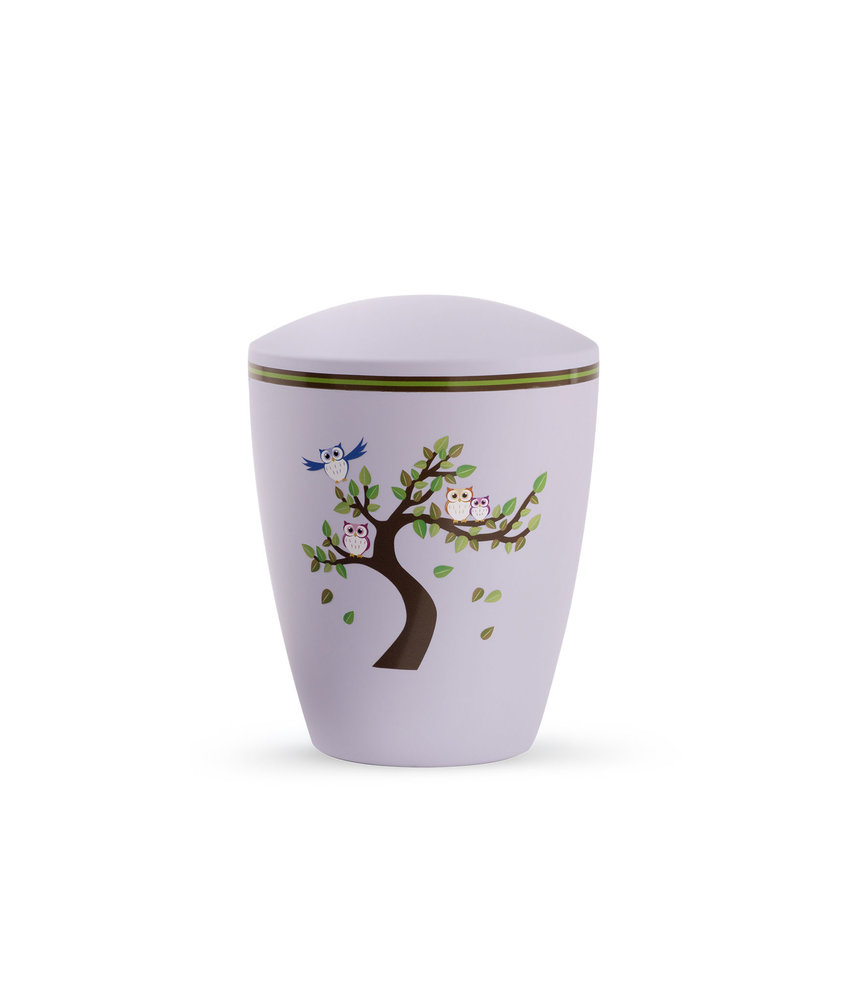 Kinder urn boom met uilen lila - bio