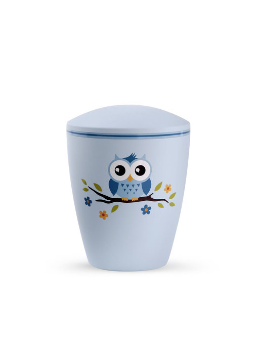 Kinder urn uil op tak zachtblauw - bio