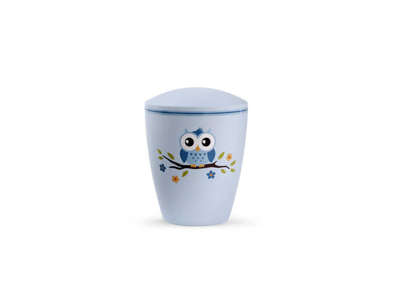 Kinder urn uil op tak zachtblauw - bio