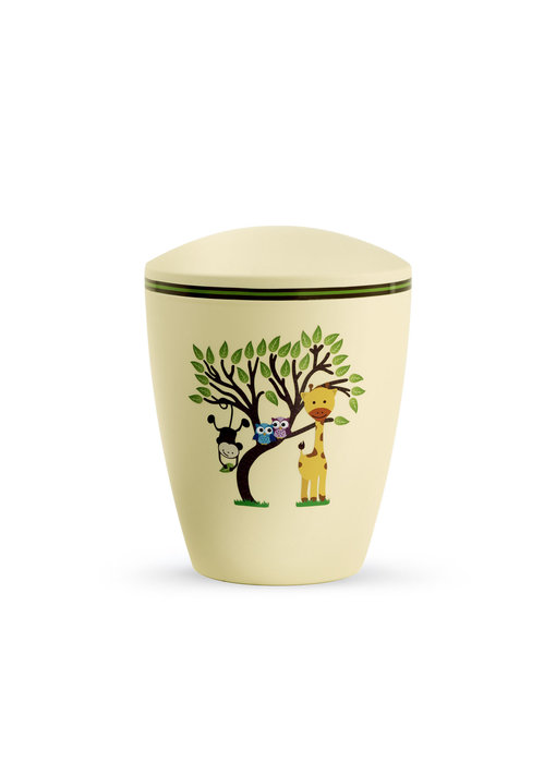 Kinder urn boom met dieren geel - bio
