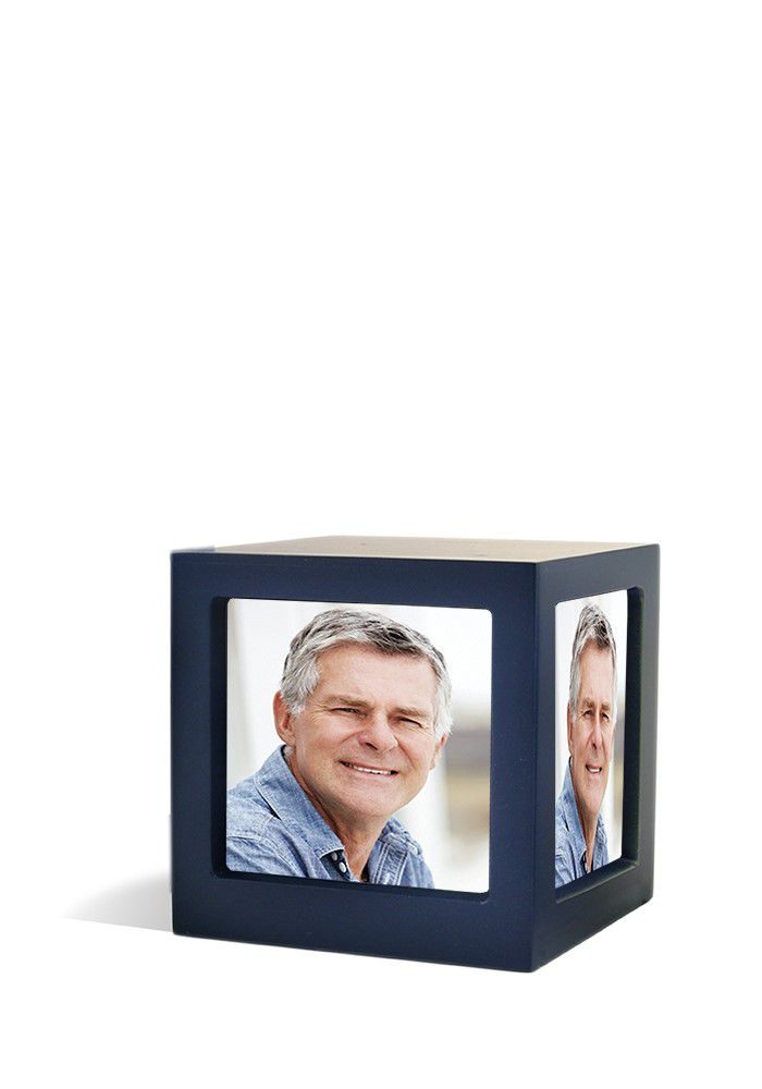  Foto kubus urn blauw M - hout