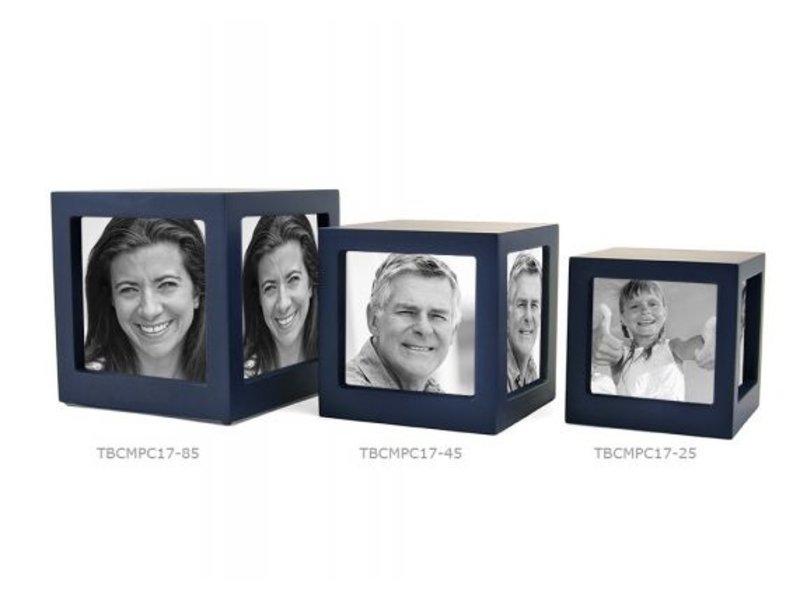 Foto kubus urn blauw M - hout