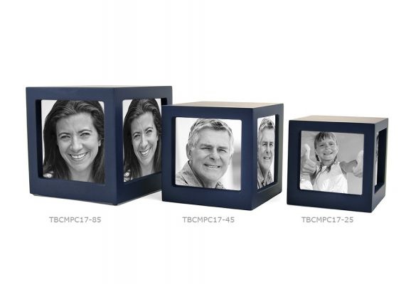  Foto kubus urn blauw M - hout