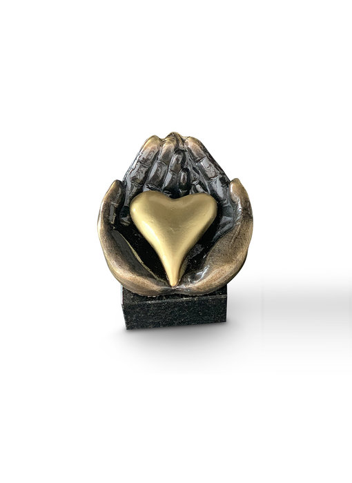 Mini urn asbeeldje hart in hand - brons