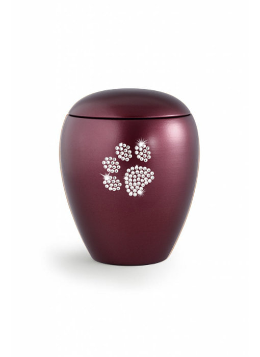 Dierenurn wijnrood met swarovski pootafdruk middel - keramiek