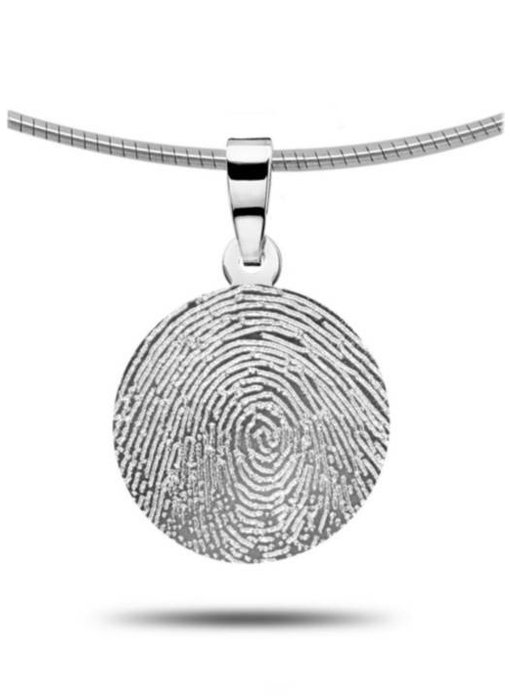 Vingerafdruk hanger rond - witgoud