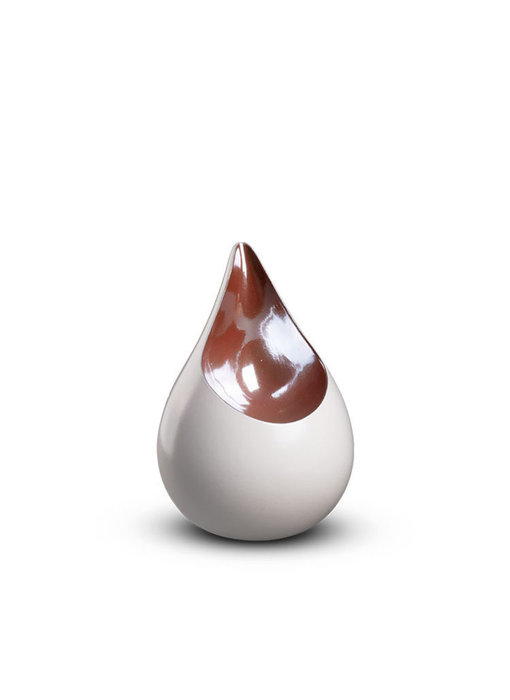 Teardrop wit bruin mini urn - keramiek
