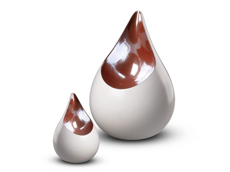 Teardrop  wit bruin mini urn - keramiek