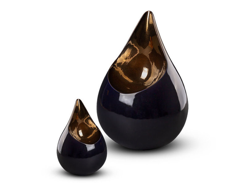 Teardrop Kobaltblauw & goudkleur duo urn - keramiek