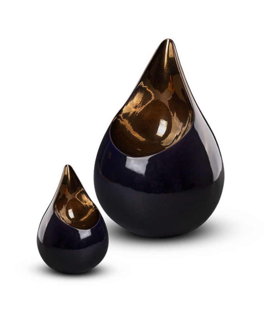 Teardrop Kobaltblauw & goudkleur duo urn - keramiek