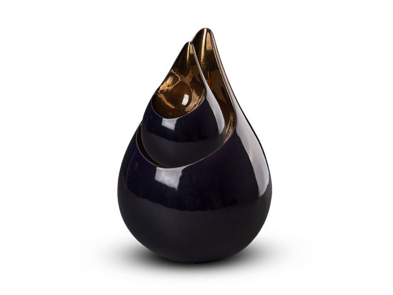 Teardrop Kobaltblauw & goudkleur duo urn - keramiek