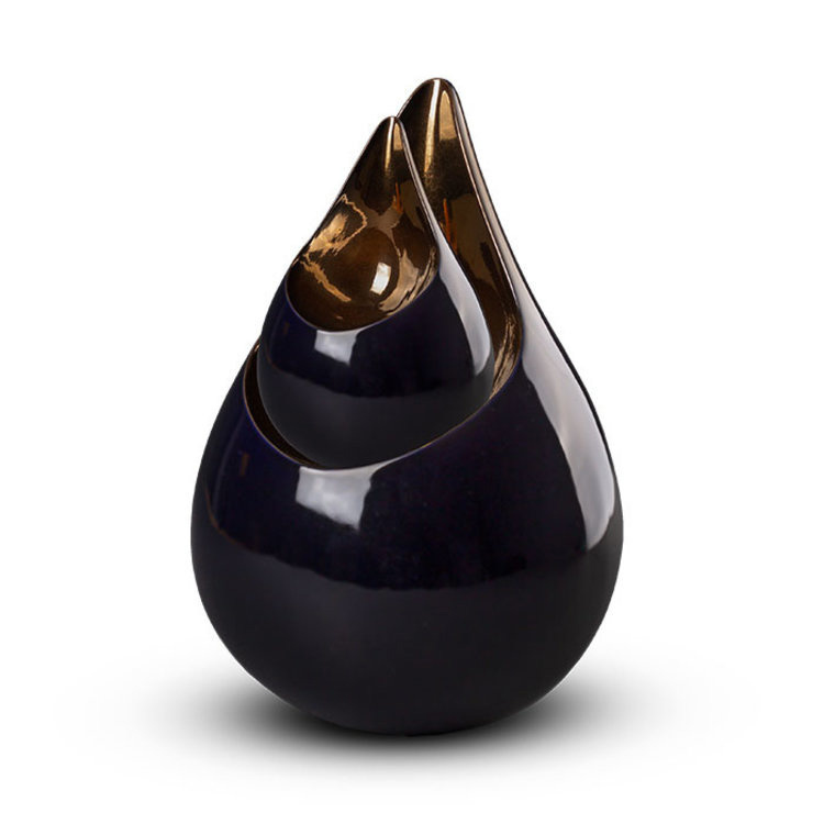 Teardrop Kobaltblauw & goudkleur duo urn - keramiek