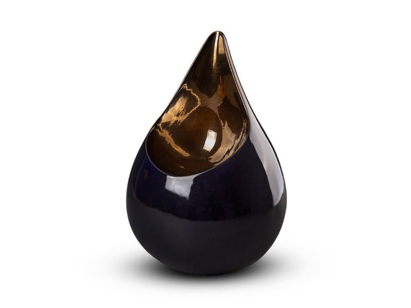 Teardrop Kobaltblauw & goudkleur duo urn - keramiek