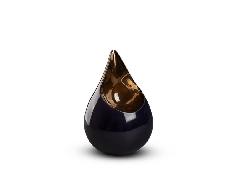 Teardrop Kobaltblauw & goudkleur duo urn - keramiek