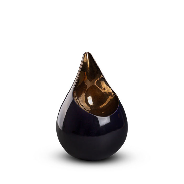 Teardrop Kobaltblauw & goudkleur duo urn - keramiek
