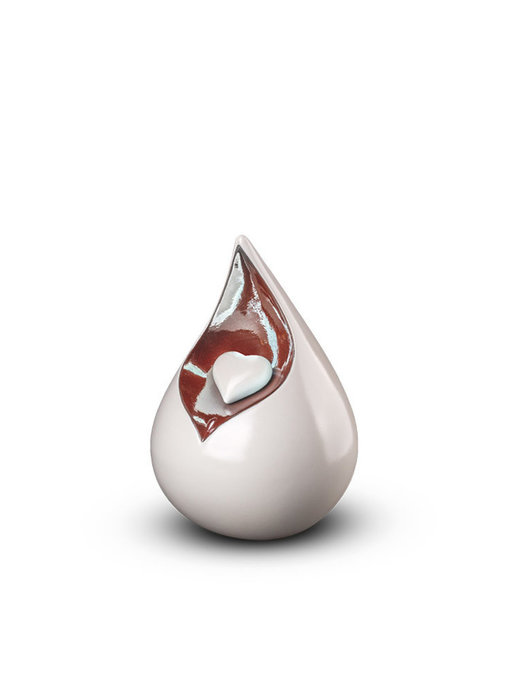 Teardrop met hartje wit mini urn - keramiek