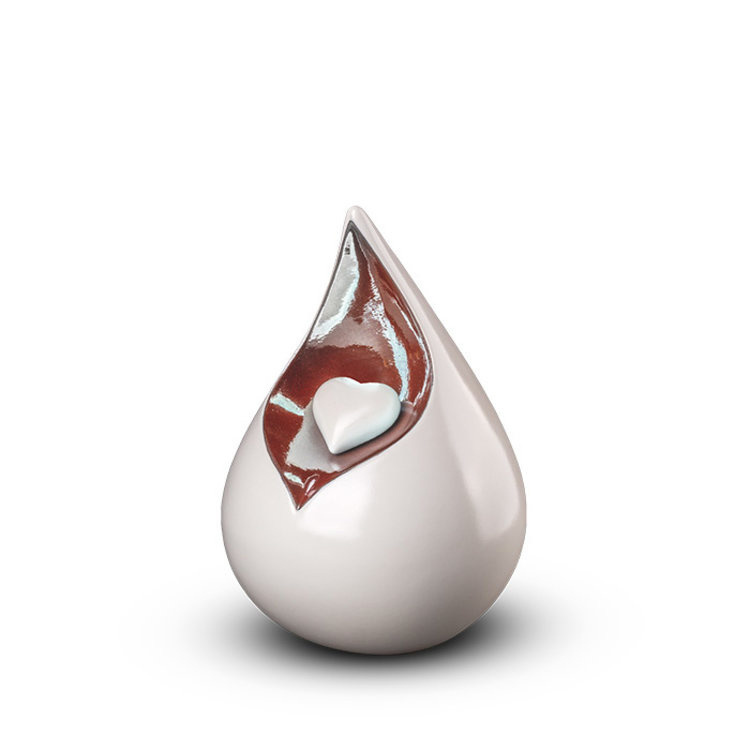  Teardrop met hartje wit mini urn - keramiek