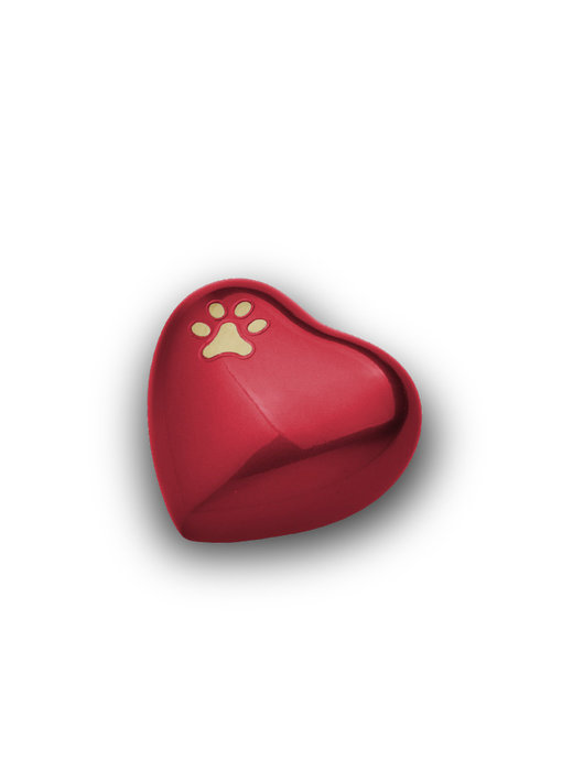 Dierenurn hart mini rood met pootafdruk - messing