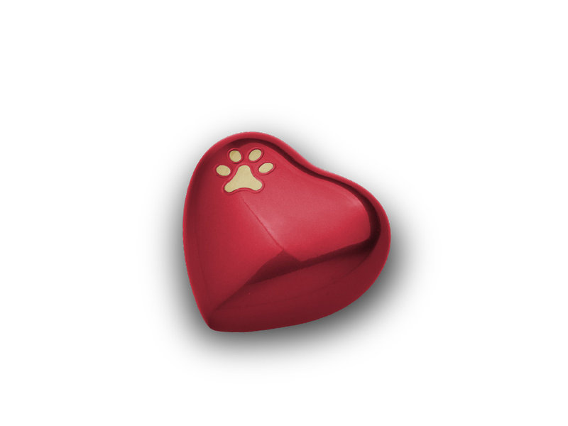 Dierenurn hart mini rood met pootafdruk - messing