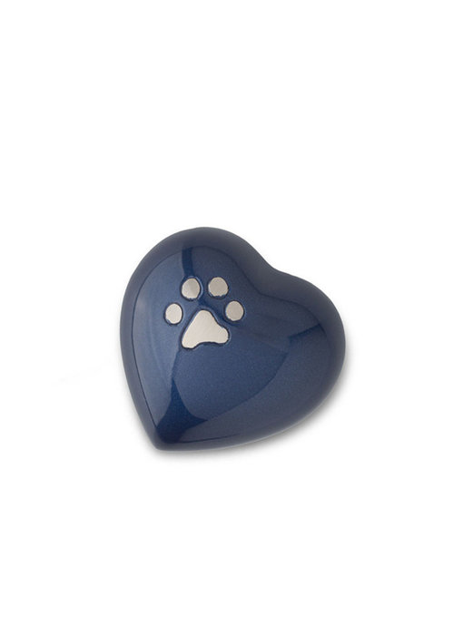 Dierenurn hart mini blauw met pootafdruk - messing