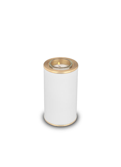 Mini urn wit met waakvlamhouder - messing