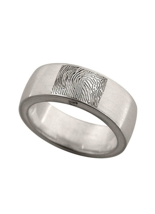 Asring rond mat met vingerafdruk 8 mm breed - 925 Zilver