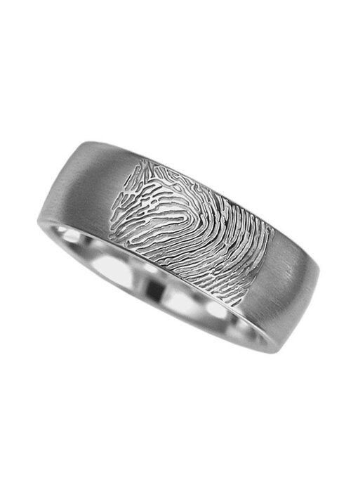Vingerafdruk ring rond bol mat 7 mm breed - 925 Zilver