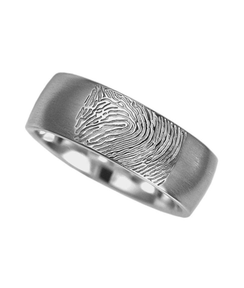 Vingerafdruk ring rond bol mat 7 mm breed - 925 Zilver