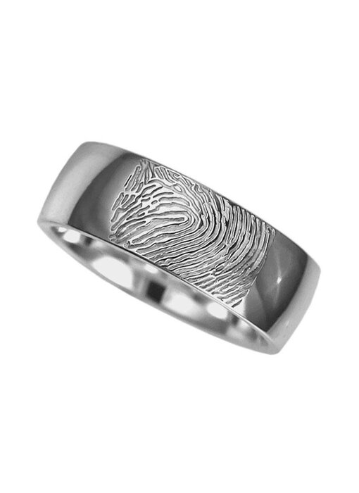 Vingerafdruk ring rond bol 7 mm breed - 925 Zilver