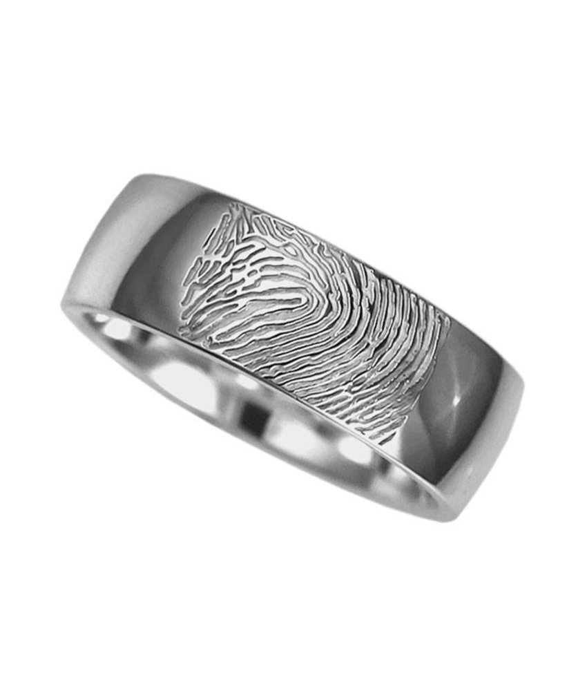 Vingerafdruk ring rond bol 7 mm breed - 925 Zilver