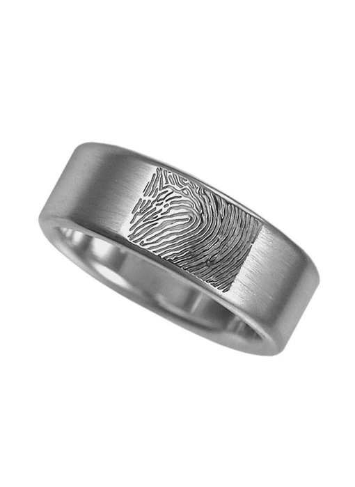 Vingerafdruk ring rond modern mat 8 mm breed - 925 Zilver