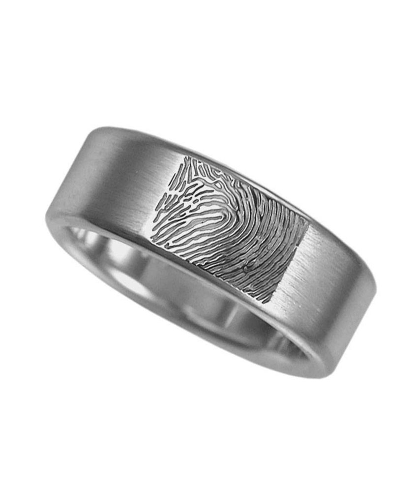 Vingerafdruk ring rond modern mat 8 mm breed - 925 Zilver