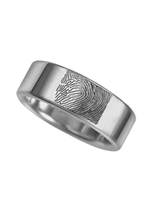 Vingerafdruk ring rond modern 8 mm breed - 925 Zilver