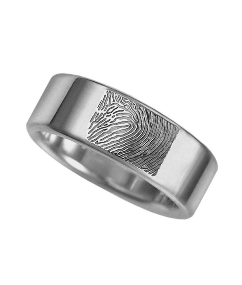 Vingerafdruk ring rond modern 8 mm breed - 925 Zilver