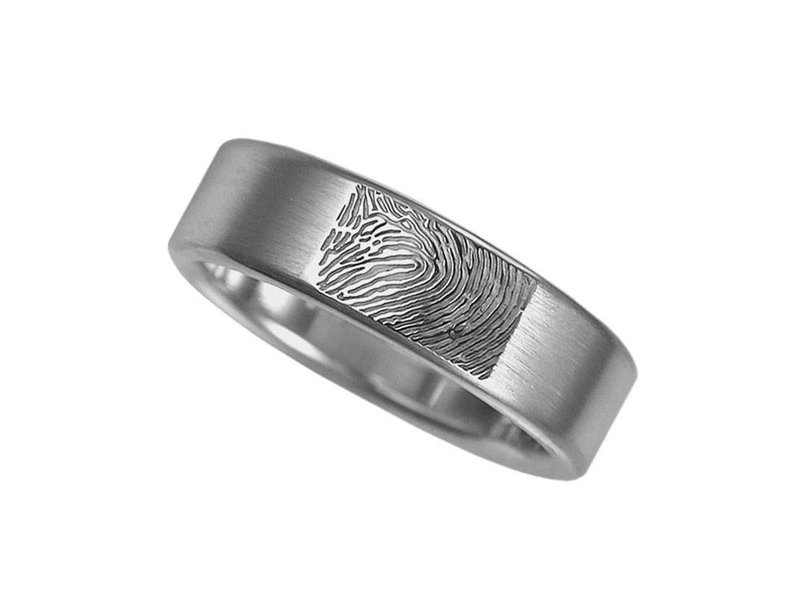 Vingerafdruk ring rond modern mat  6 mm breed - 925 Zilver
