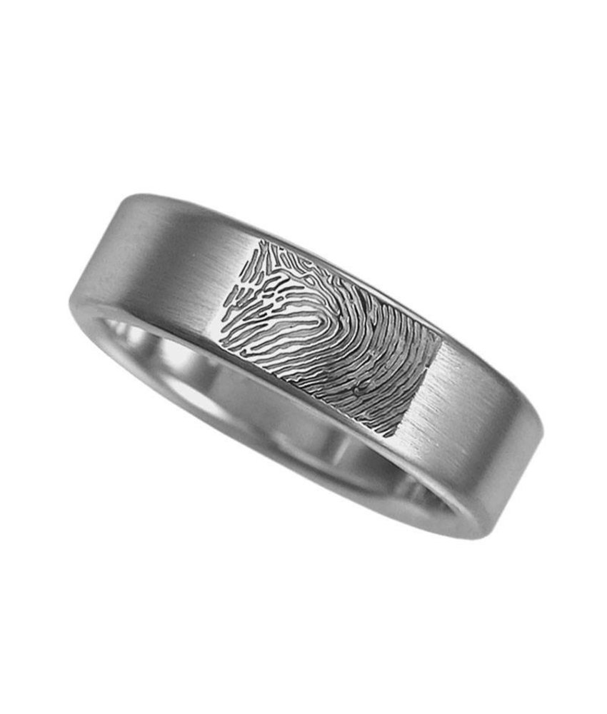Vingerafdruk ring rond modern mat  6 mm breed - 925 Zilver