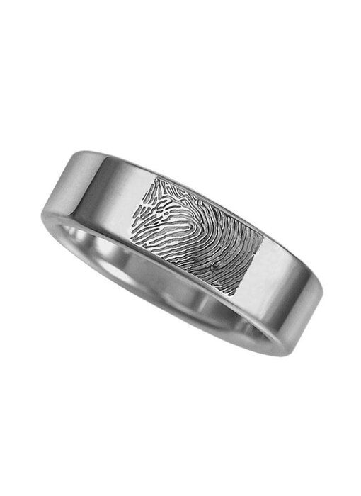 Vingerafdruk ring rond modern 6 mm breed - 925 Zilver