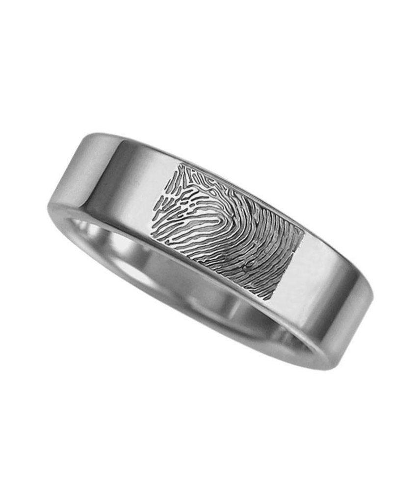 Vingerafdruk ring rond modern 6 mm breed - 925 Zilver