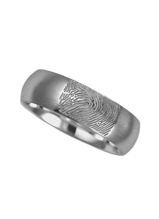 Vingerafdruk ring rond classic mat 6 mm breed - 925 Zilver